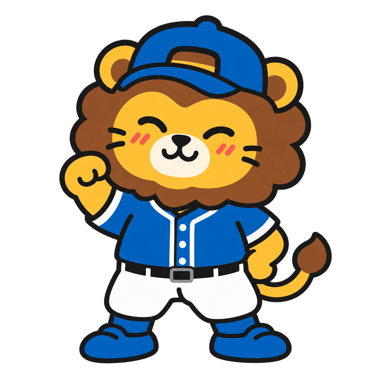 삼성 라이온즈 색의 유니폼을 입은 CheerSpot 사자